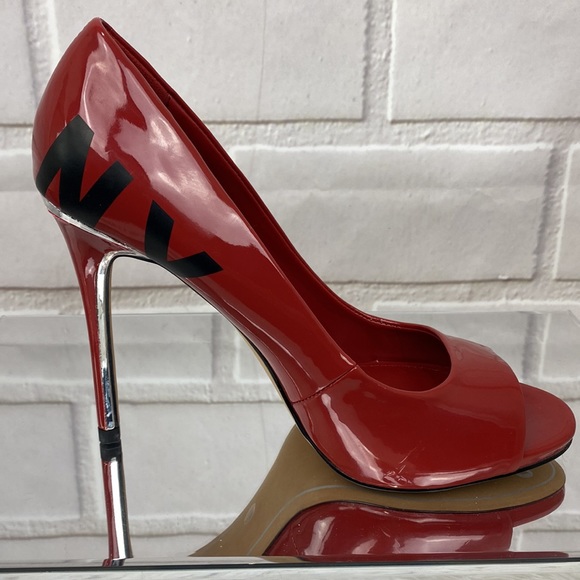 DKNY Red black and silver open toe heels NWT - Picture 6 of 12